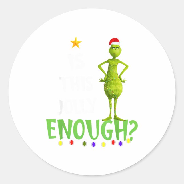 Is This Jolly Enough Green Merry Christmas Tree Li Runder Aufkleber (Vorderseite)