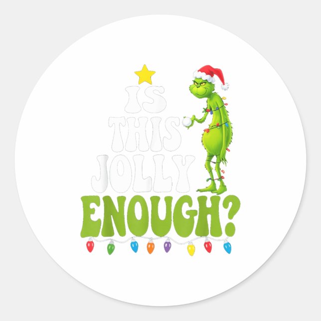 Is This Jolly Enough Green Merry Christmas Tree Li Runder Aufkleber (Vorderseite)