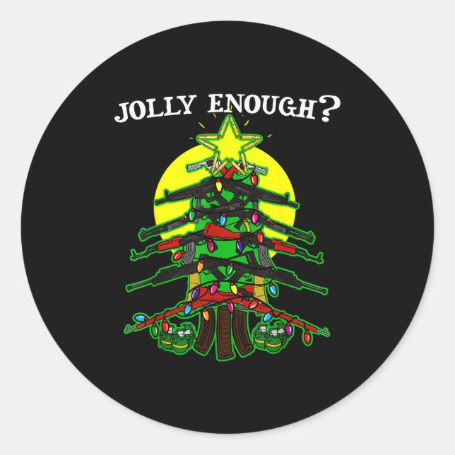 Is This Jolly Enough - Guns Christmas Tree Handgun Runder Aufkleber (Vorderseite)