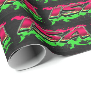 Isa Vorname Name Graffiti red green Geschenkpapier