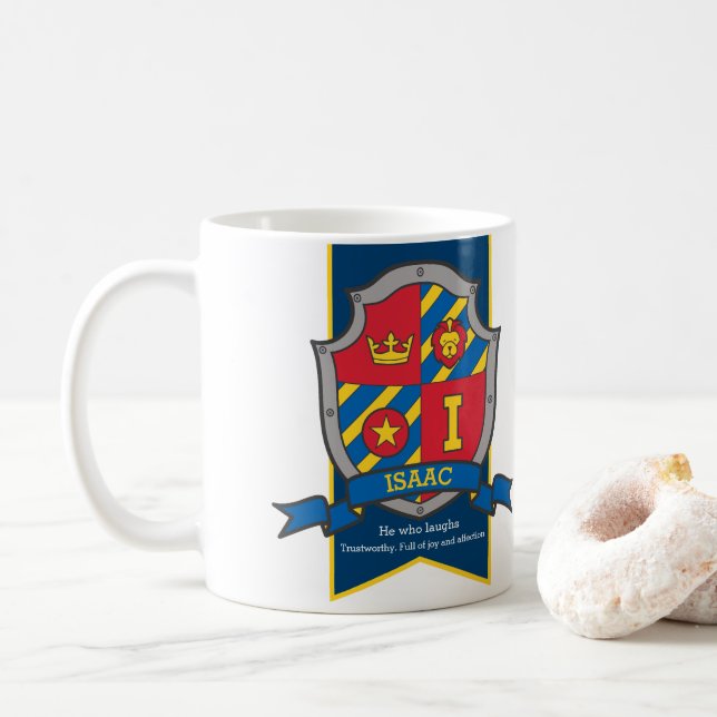 Isaac Letter I Heraldry Red Blue Name bedeutet Kaffeetasse (Mit Donut)