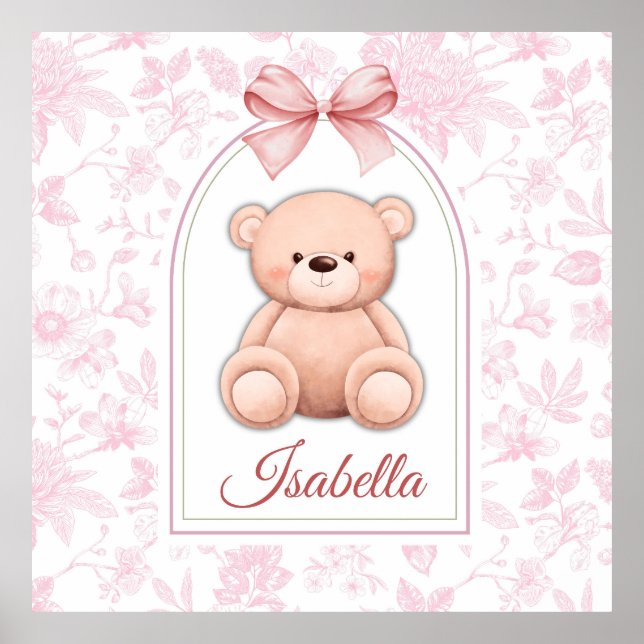 Isabella | Benutzerdefiniertes rosa Teddy-Bär-Kind Poster (Vorne)