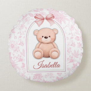 Isabella Benutzerdefiniertes rosa Teddy-Bär-Kind Rundes Kissen