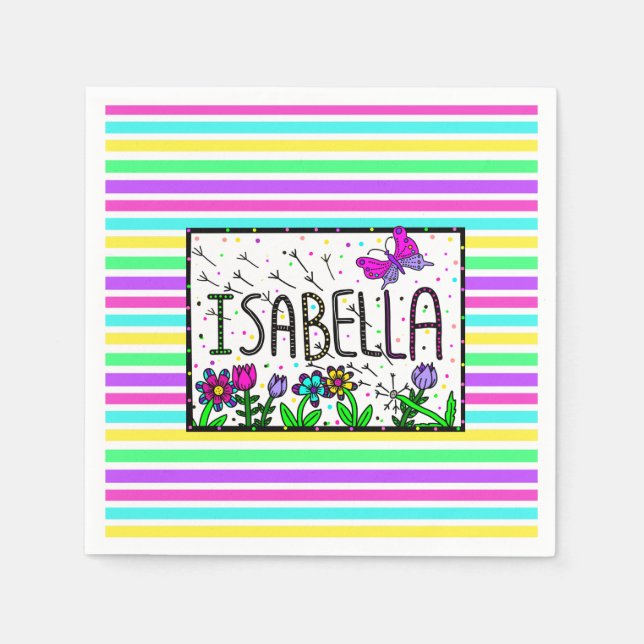 Isabella - Der Name Isabella Whimsical Zeichnend Serviette (Vorderseite)