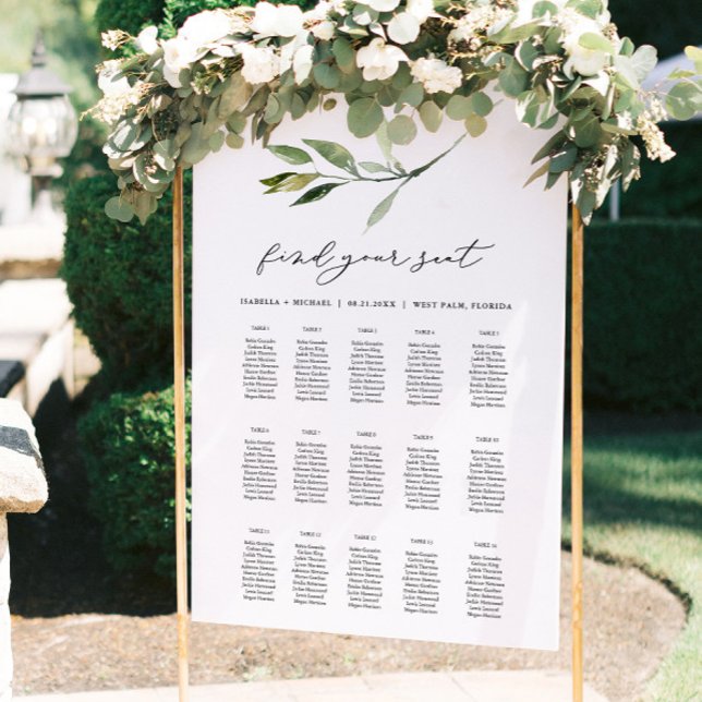 ISABELLA Elegant Boho Greenery Table Seating Chart Poster (Von Creator hochgeladen)