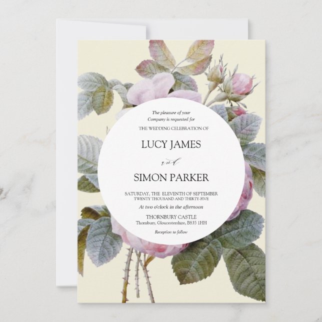 Isabella II, Elegante Vintage Rose Einladung (Vorderseite)