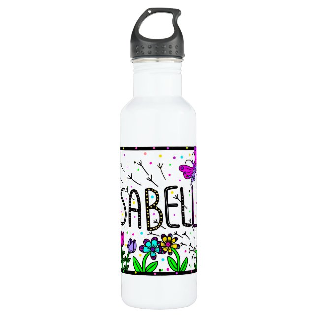 Isabella, Mädchenname Whimsikale Kunst Edelstahlflasche (Vorderseite)
