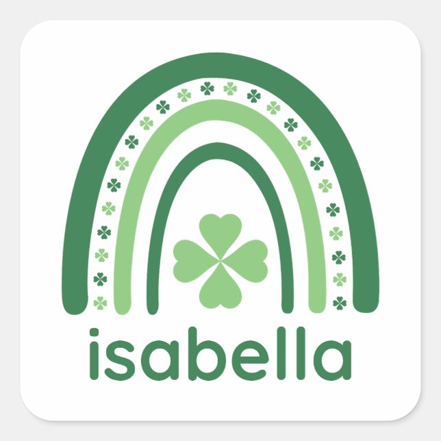 isabella Name Clover Boho Rainbow Quadratischer Aufkleber (Vorderseite)