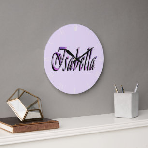 Isabella Name in Lila und Rosa, Große Wanduhr