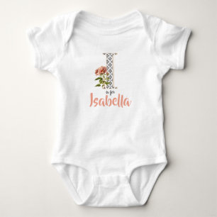Isabella Name Reveal Floral Letter Girl Whimsical Baby Strampler