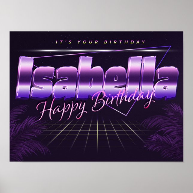 Isabella Name Vorname lila retro Pfingster Geburts Poster (Vorne)