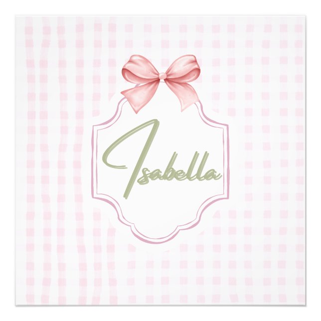 Isabella Personalisiert Pink Bow & Gingham Print Fotodruck (Vorne)