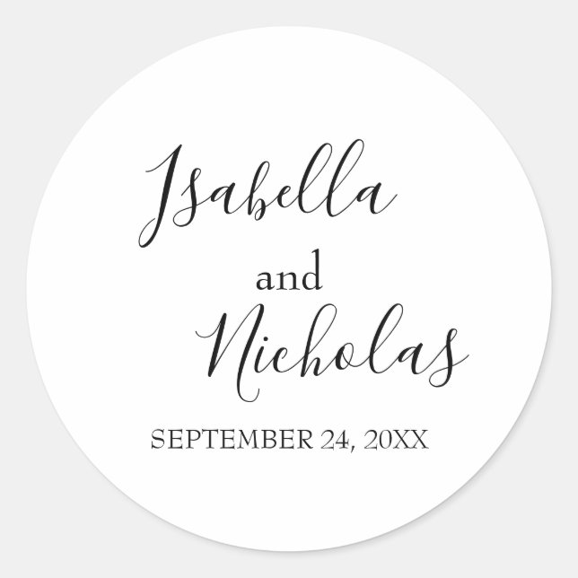 Isabella Simple Modern Calligraphy Wedding Runder Aufkleber (Vorderseite)