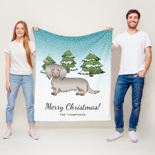 Isabella & Tan Langhaar-Dachshund Winterwald Fleecedecke
