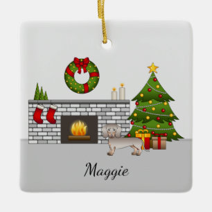 Isabella & Tan Smooth Coat Dachshund - Weihnachten Keramikornament