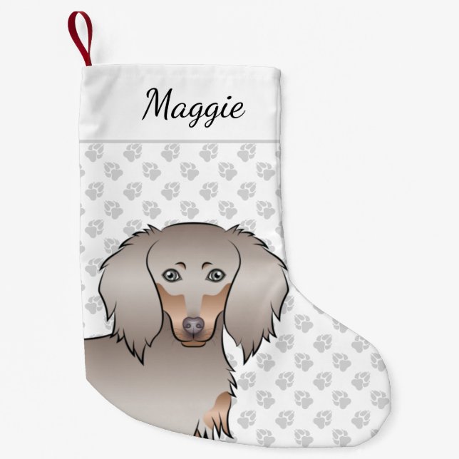 Isabella und Tan Long Hair Dackel Dog Kleiner Weihnachtsstrumpf (Vorderseite)