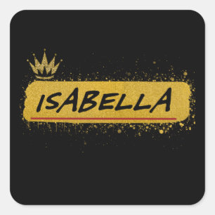Isabella Vorname Gold Glitzer Queen Quadratischer Aufkleber