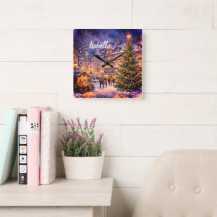 Isabellas verzauberter Weihnachtsmarkt Quadratische Wanduhr