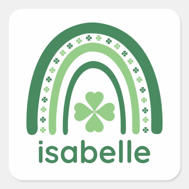 isabelle Name Clover Boho Rainbow Quadratischer Aufkleber (Vorderseite)