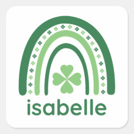 isabelle Name Clover Boho Rainbow Quadratischer Aufkleber