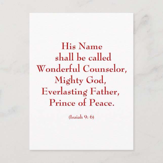 Isaiah9: 6b "Sein Name wird als wunderbar bezeichn Postkarte (Vorderseite)