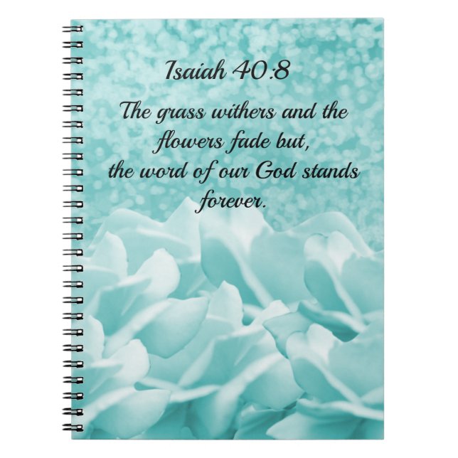 Isaiah 40:8 Scripture Verse Aqua Blume Notebook Notizblock (Vorderseite)