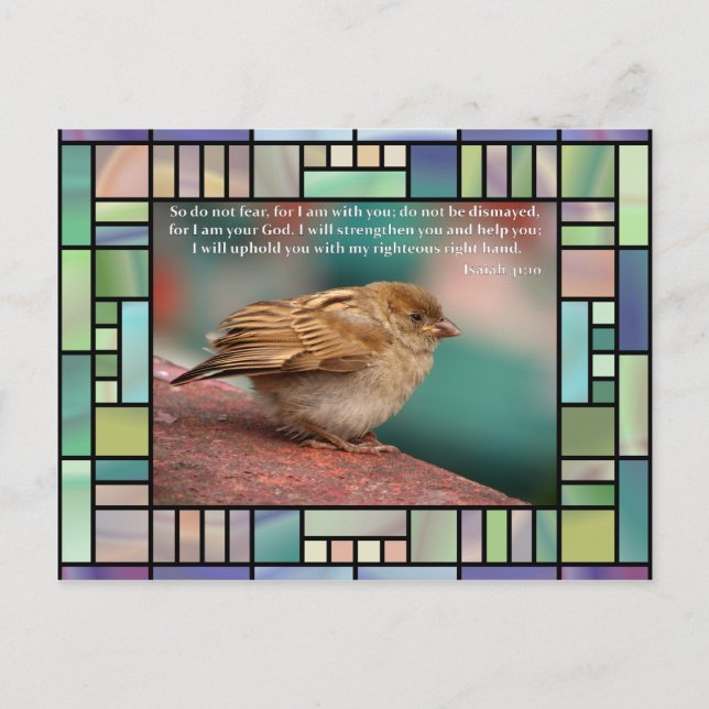 Isaiah 41:10 Bibel Verse mit gefedertem Glas Postkarte (Vorderseite)