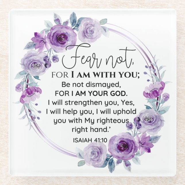 Isaiah 41:10 Furcht vor nicht Lila Schrift Glasuntersetzer (Vorderseite)
