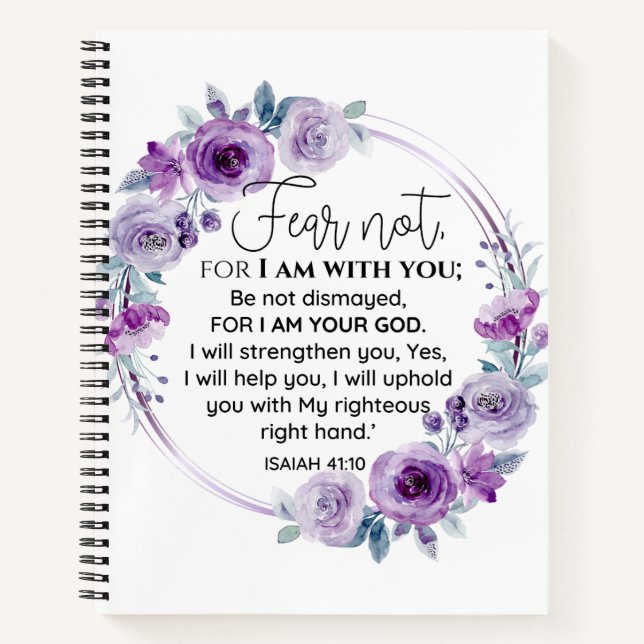 Isaiah 41:10 Furcht vor nicht Lila Schrift Notizbuch (Vorderseite)