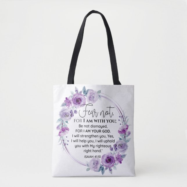Isaiah 41:10 Furcht vor nicht Lila Schrift Tasche (Vorderseite)