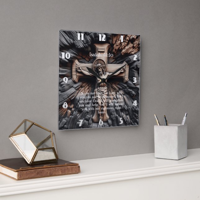 Isaiah 41:10 Jesu Kreuz Quadratische Wanduhr (Büro)