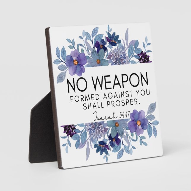Isaiah 54:17 No Weapon Christliche Lila Blüte Fotoplatte (Vorderseite)