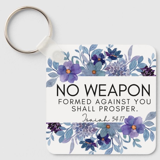 Isaiah 54:17 No Weapon Christliche Lila Blüte Schlüsselanhänger (Vorderseite)