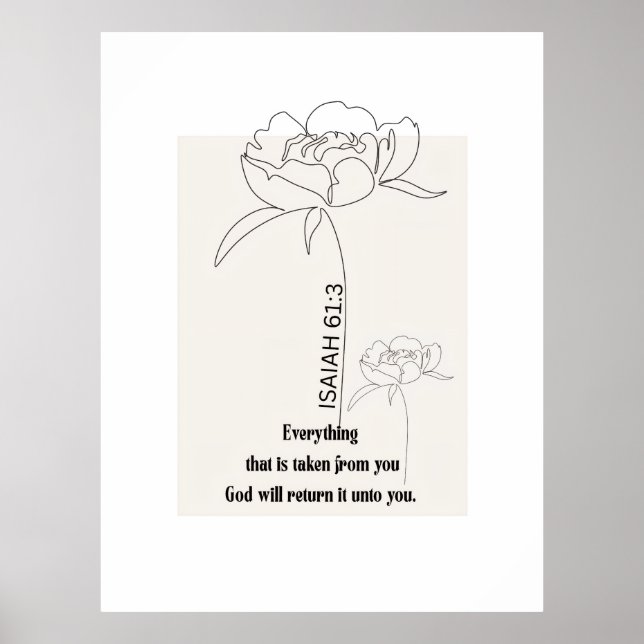 Isaiah 61:3 Floral Line Art Print – "God Restores" Poster (Vorne)