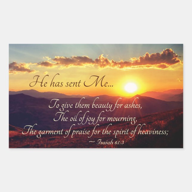 Isaiah 61:3 "Öl der Freude zum Trauern", Bibelvers Rechteckiger Aufkleber (Vorderseite)