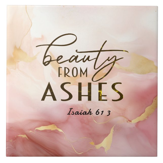 Isaiah 61 3 Schönheit von Ashes Bible Verse Pink Fliese (Vorderseite)