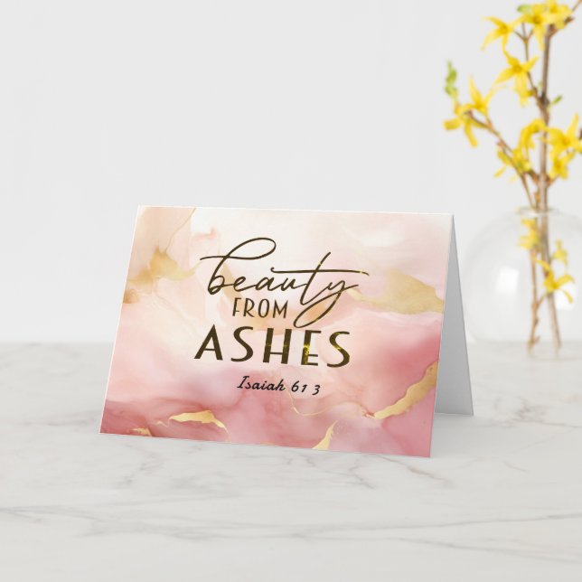 Isaiah 61 3 Schönheit von Ashes Bible Verse Pink Karte (Gelbe Blume)