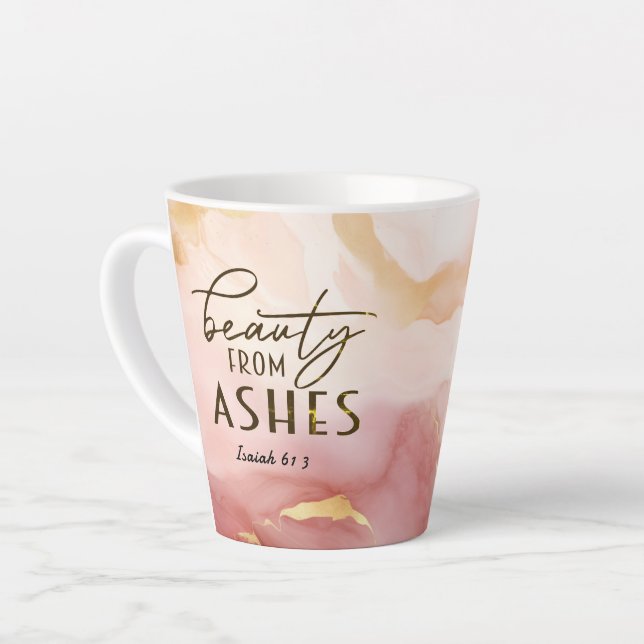 Isaiah 61 3 Schönheit von Ashes Bible Verse Pink Milchtasse (Linke Ecke)