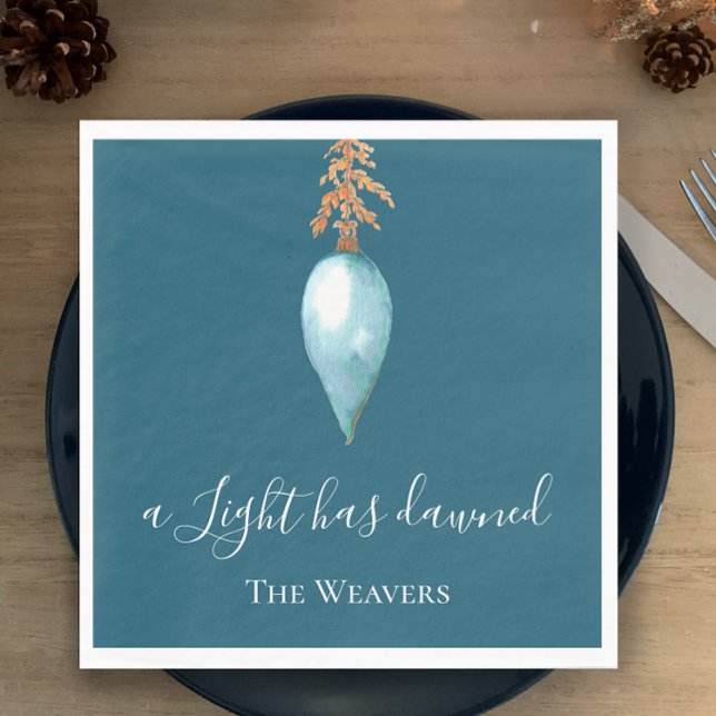 Isaiah 9:2 Blue Watercolor Christliche Weihnachten Serviette (Personalize these unique blue watercolor Christmas napkins. Custom text, a light has dawned 
)