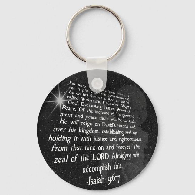 Isaiah 9:6-7 Uns a Kind ist Geboren - Jesus Schlüsselanhänger (Vorderseite)