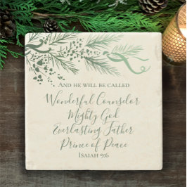 Isaiah 9:6 Handgezeichnetes Modern Pine Christmas Steinuntersetzer