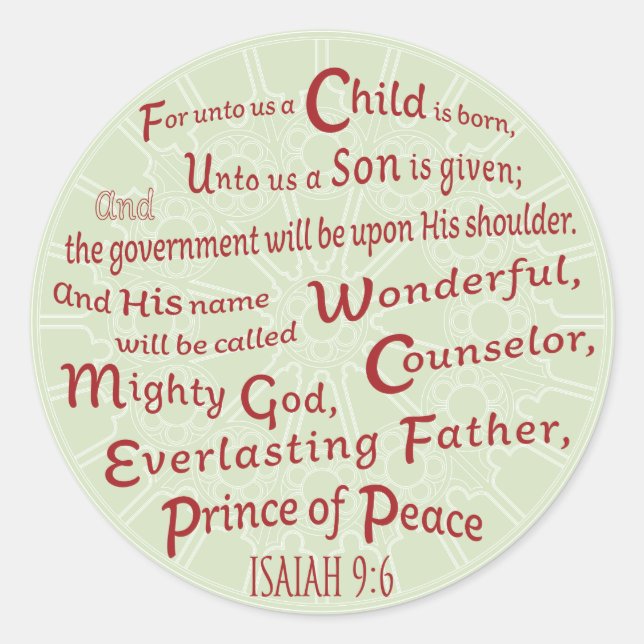 Isaiah 9:6 in den Weihnachtsfarben Runder Aufkleber (Vorderseite)