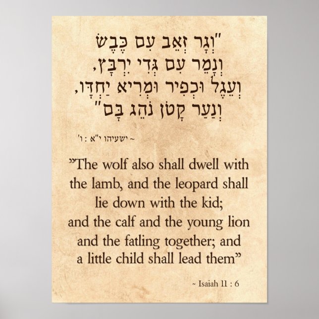Isaiahs Wolf und Lamm-Prophezeiung Hebräisch - Eng Poster (Vorne)