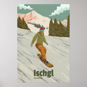 Ischgl Autriche Affiche de voyage pour le snowboar