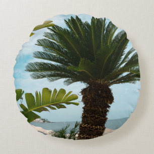 Ischia Ponte Meerespromenade Palm Serenity 1 Rundes Kissen