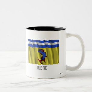 Isère wellenartig bewegende Flagge mit Namen Zweifarbige Tasse