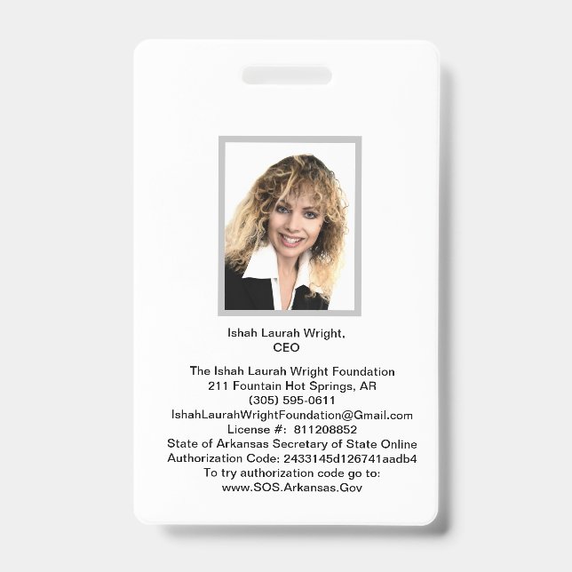 Ishah Laurah Wright Academy and University Ausweis (Vorderseite)