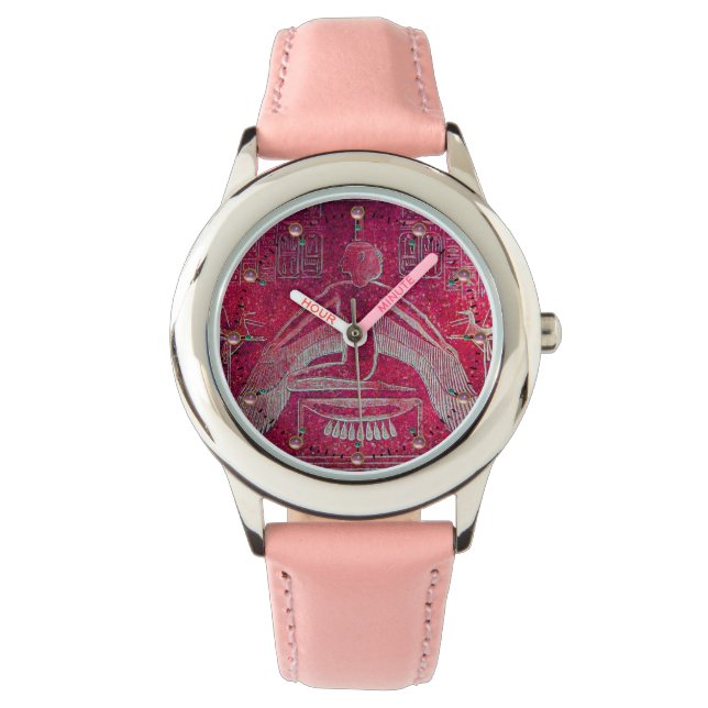 ISIS, ägyptische Göttin Antique Rosa Hieroglyphen Armbanduhr (Vorderseite)
