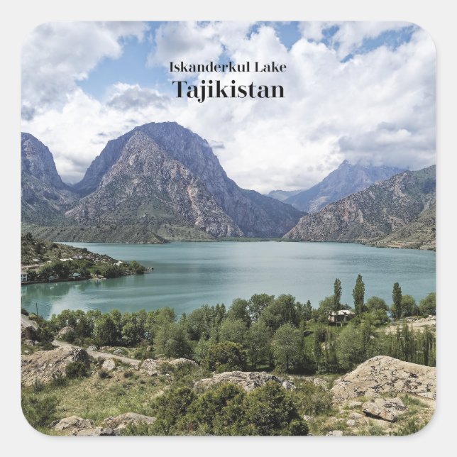 Iskanderkul-See, Tadschikistan Quadratischer Aufkleber (Vorderseite)