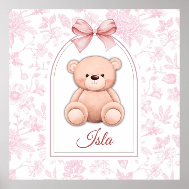 Isla | Benutzerdefiniertes rosa Teddy-Bär-Kinderzi Poster (Vorne)